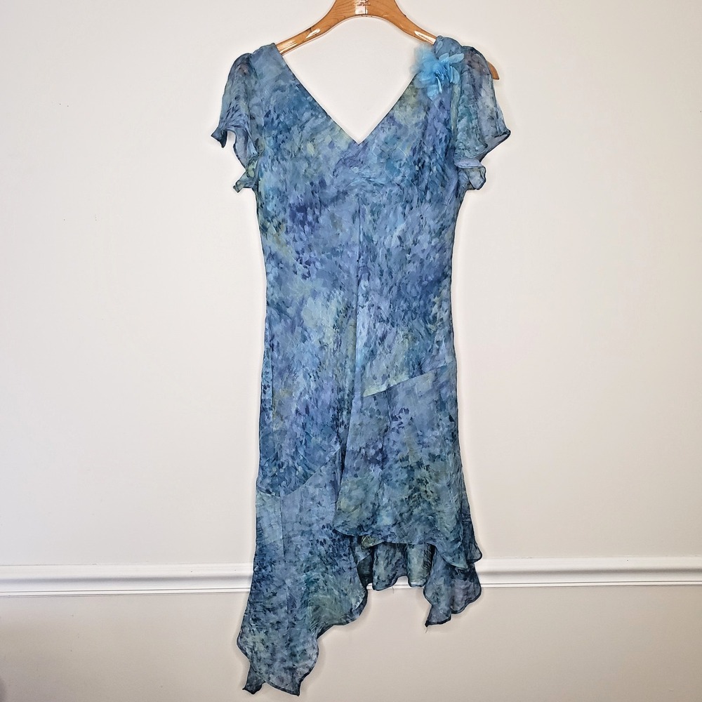 Vtg Y2K Sheer Asymmetric Watercolor Dress 10P Layered Flutter Ethereal Fairy‎